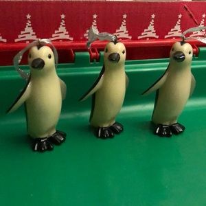 Set of 3 Wood Penguins Ornaments